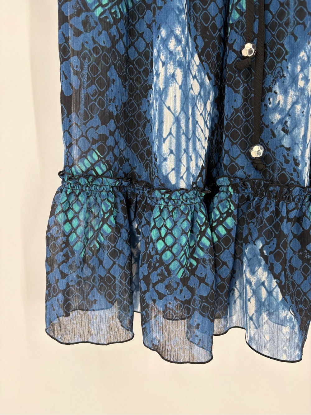 VTG Candie's Y2K Sheer Blue Dark Fairy 70’s Ruffle Romantic Dress Size Large - Picture 6 of 13